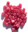 100 5mm Raspberry Marble Glass Cube Beads
